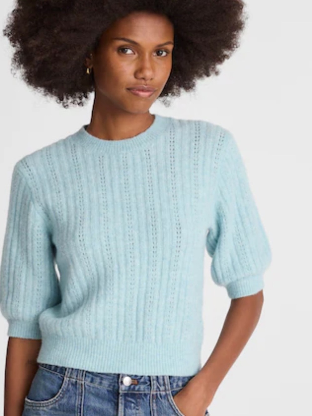 Madewell Aqua  Blue Women's Short Sleeve Knit Sweater